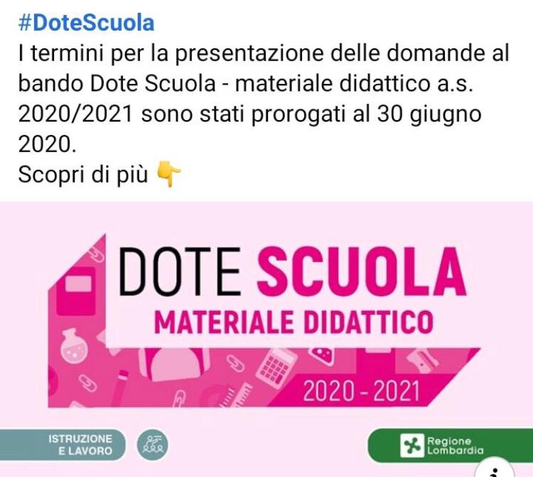 Immagine che raffigura PROROGA presentazione domanda Bando Dote Scuola - Materiale Didattico a.s. 2020/2021 e Borse di Studio a.s. 2019/2020